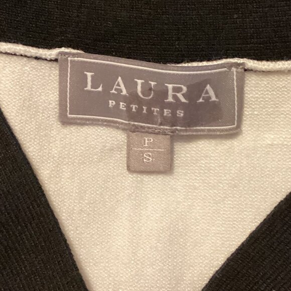 Laura Petites Women's Pullover Sweater V-Neck Size P/S  Blue Black White Stripes - Picture 6 of 7